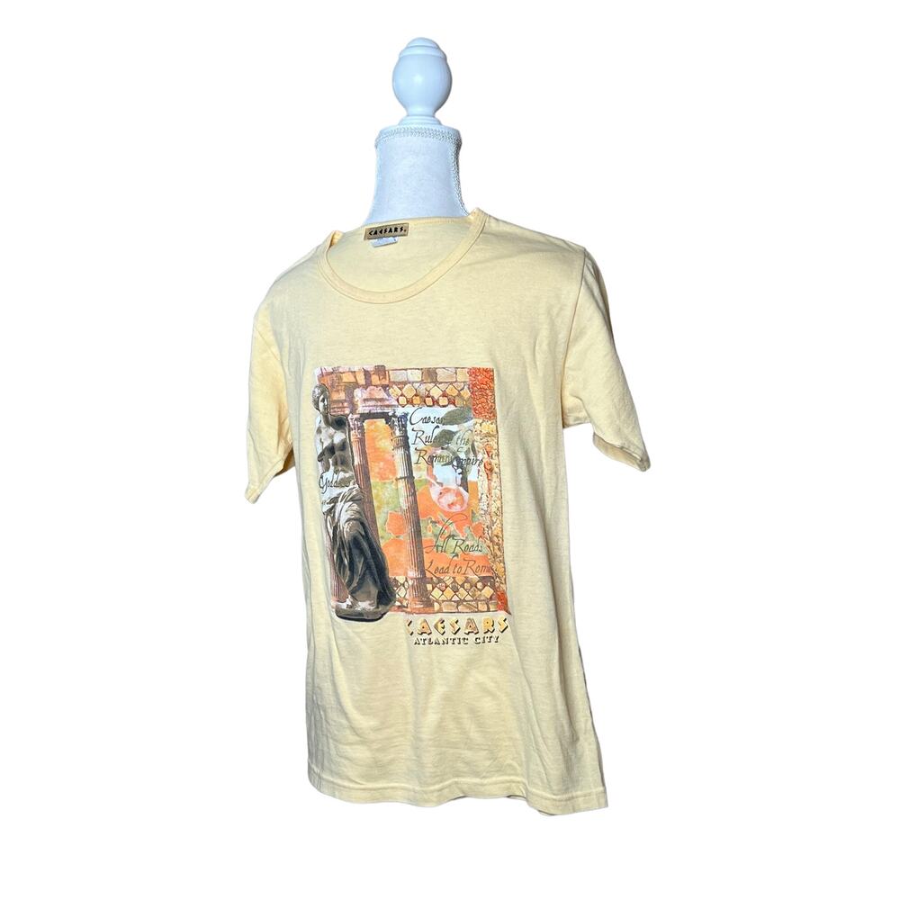 vintage caesars Women short sleeve pullover t shirt yellow multicolor sz small
